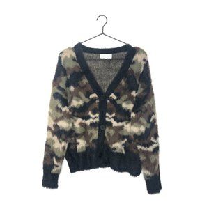 Bella Dahl Fuzzy Sweater Button Down Cardigan in Camo Green, Women's Small